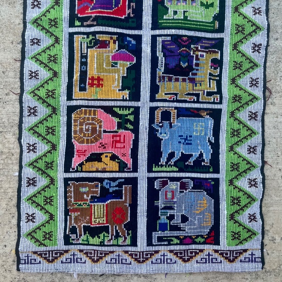 Chinese Zodiac Wall Hanging Bright Rainbow Textile Art Handmade VIntage - Picture 7 of 14